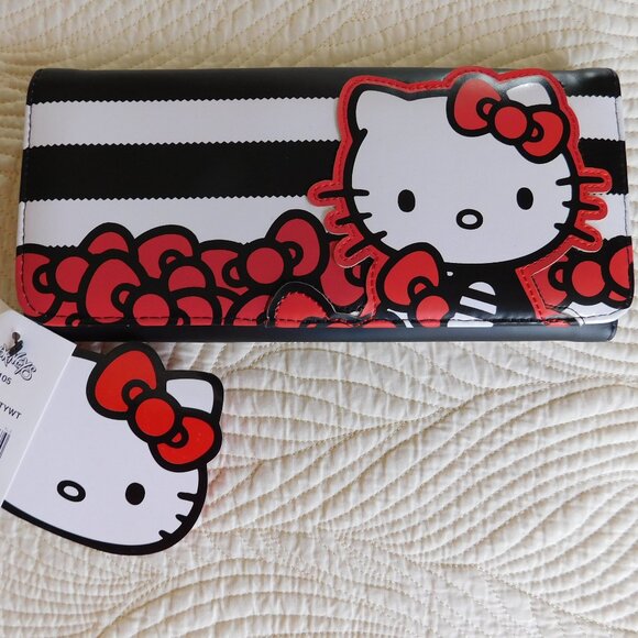 NOS Hello Kitty Sanrio Loungefly stripe continental wallet tri fold clutch NWT - Picture 2 of 16